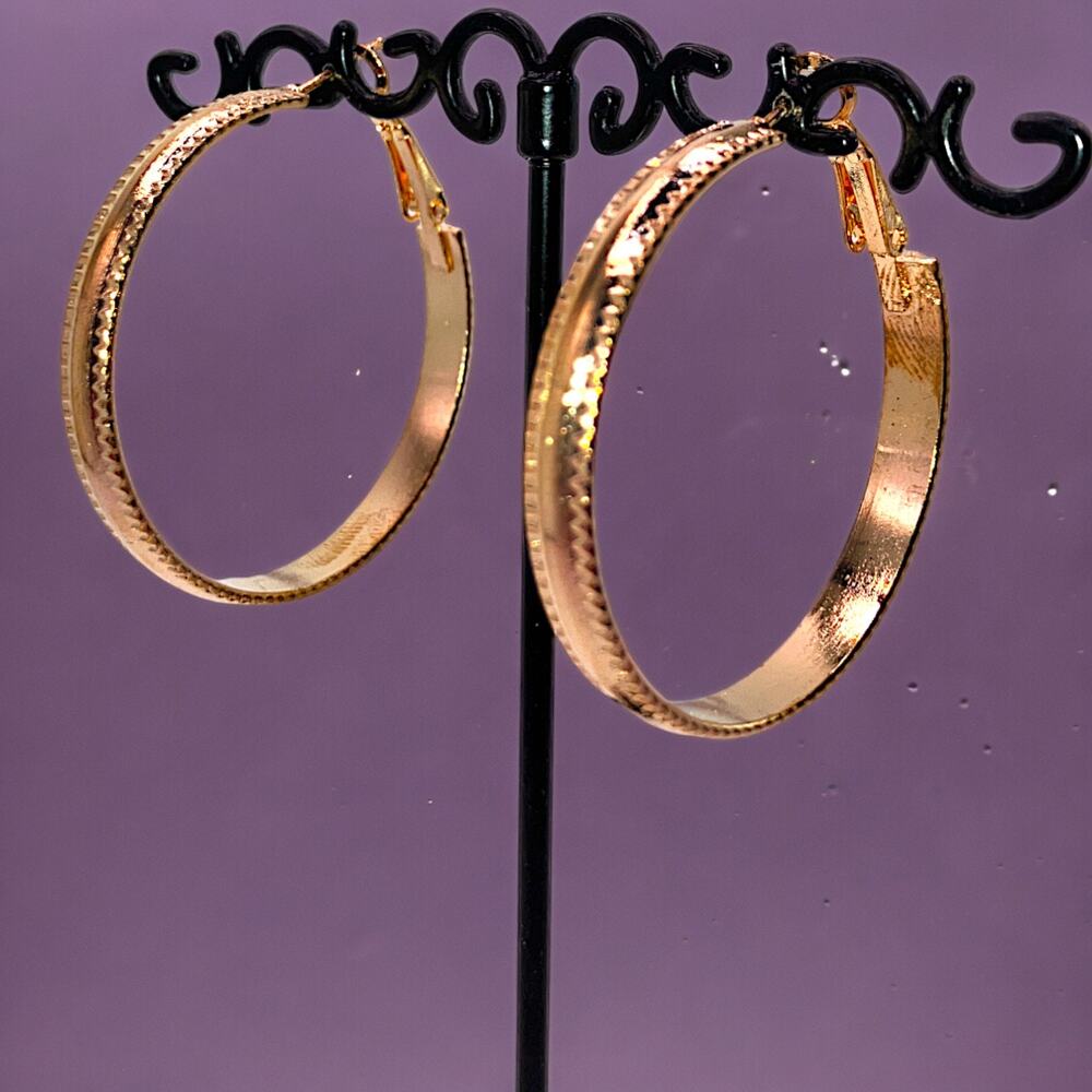 Textured Edges Gold-Tone Hinged Large Hoop 1.5" Earrings!